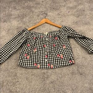 Plaid Button Down Crop Top with Flowers